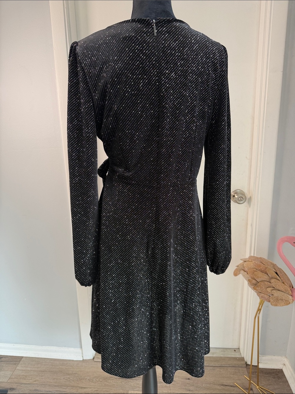 Karl Lagerfeld Black Metallic Wrap Dress with Long Sleeves size 10 - Picture 9 of 15